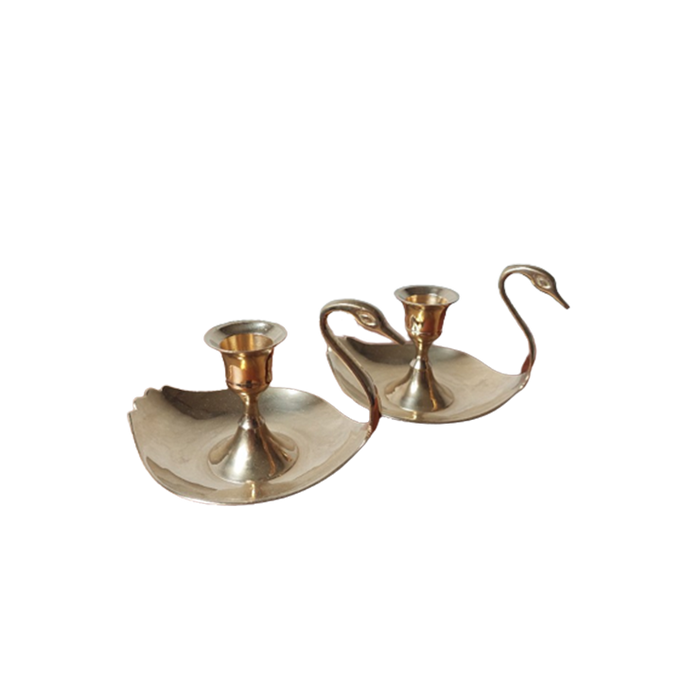 Reliving Set Messing Kaarsenhouders Zwaan Kerst