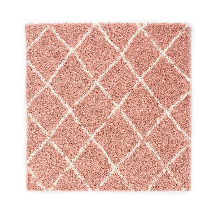 Boho&me Vierkant hoogpolig vloerkleed ruiten Habitat - roze|wit -