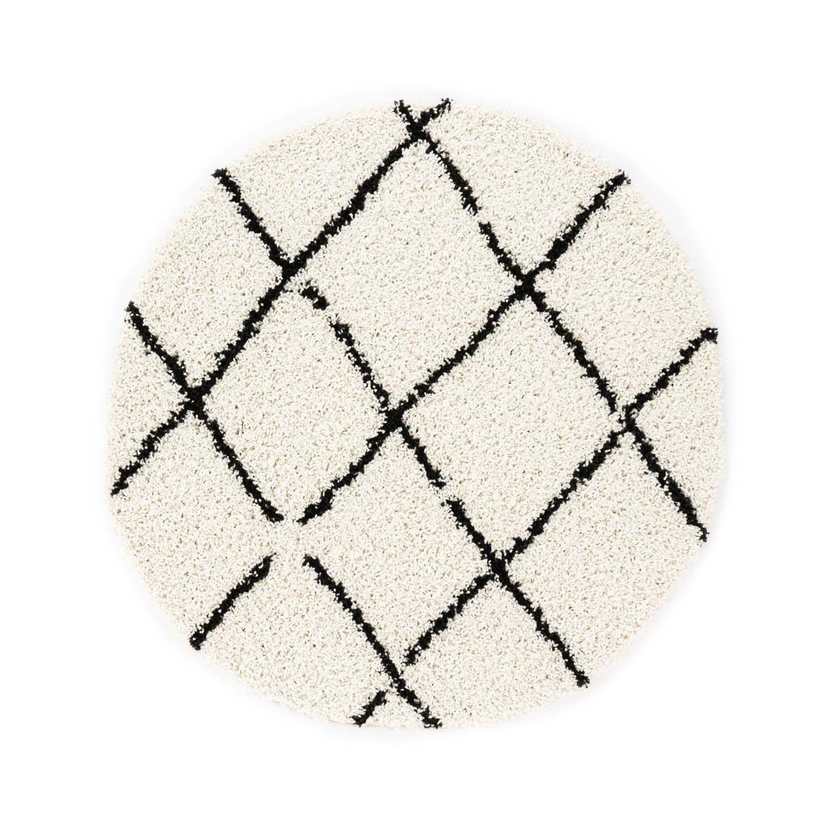 Boho&me Rond hoogpolig vloerkleed ruiten Habitat - wit|zwart - 120 cm