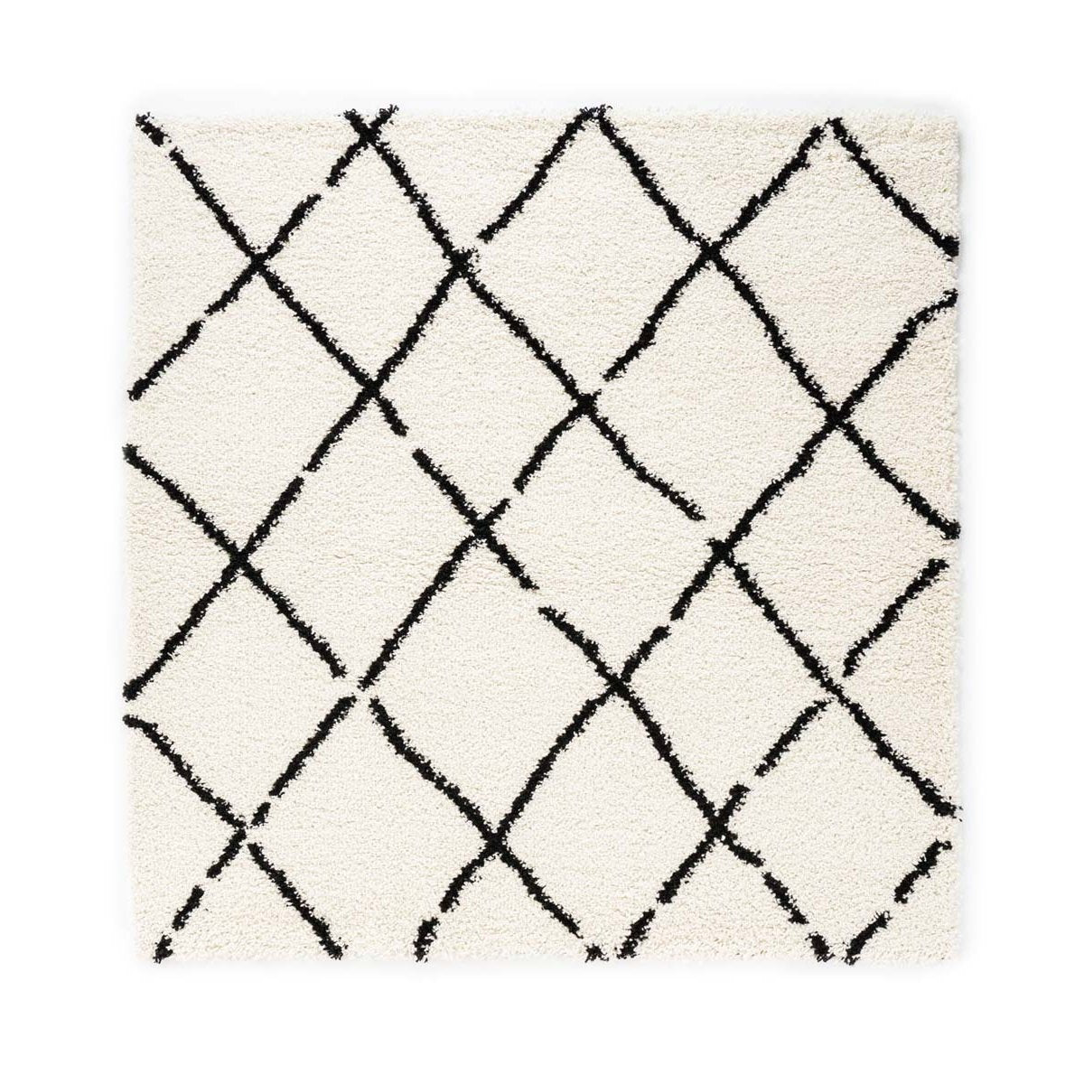 Boho&me Vierkant hoogpolig vloerkleed ruiten Artisan - wit|zwart -