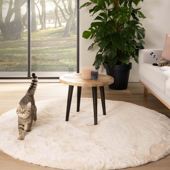 Tapeso Rond hoogpolig vloerkleed - Comfy plus - crème - 100 cm