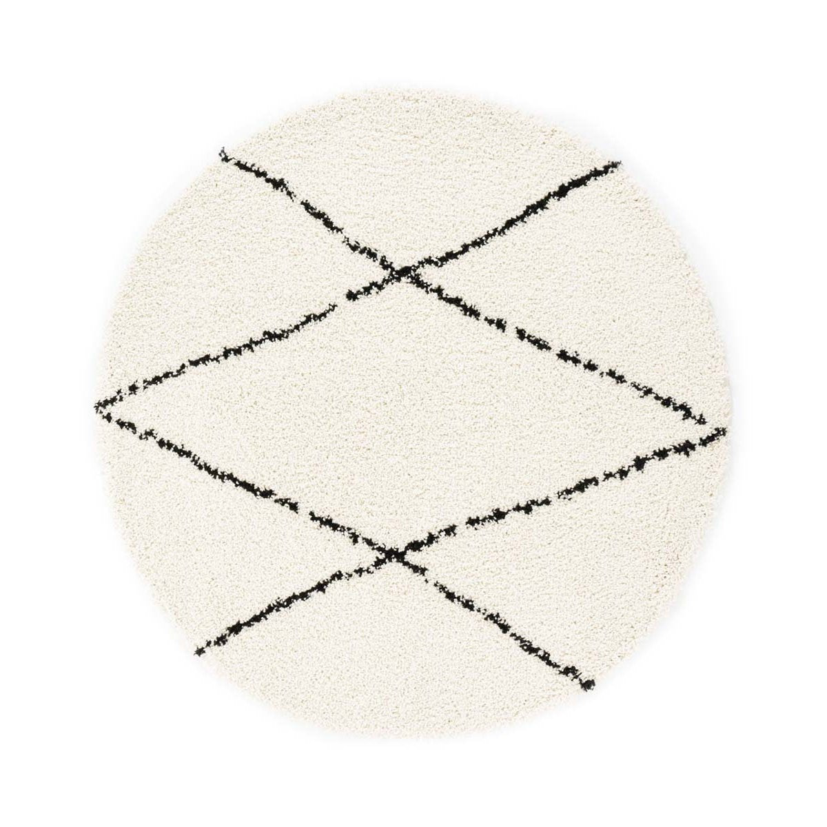 Boho&me Rond hoogpolig vloerkleed ruit Artisan - wit|zwart - 120 cm