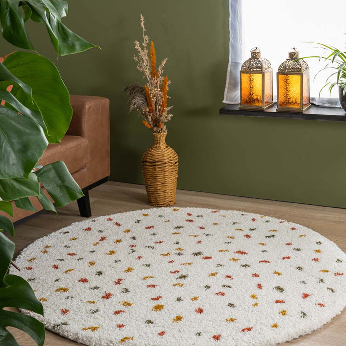 Boho&me Rond hoogpolig vloerkleed stippen Artisan - wit|multi - 200 cm