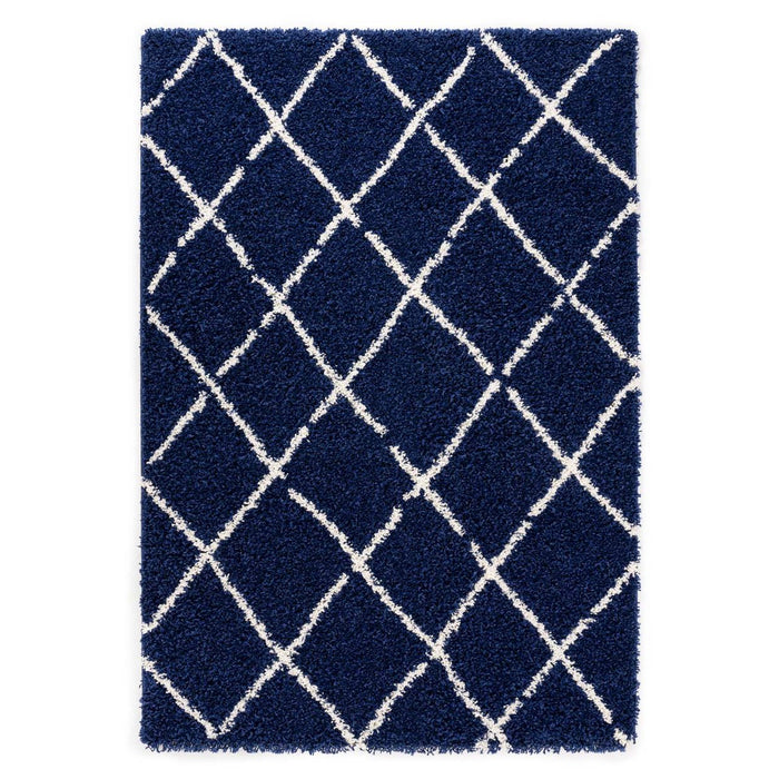 Boho&me Hoogpolig vloerkleed ruiten Habitat - marineblauw|wit -