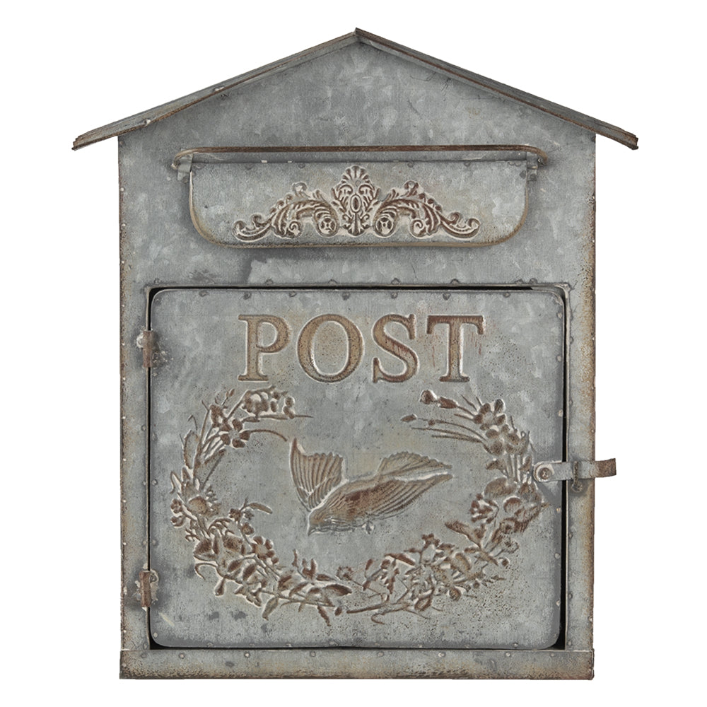 Clayre & Eef Brievenbus  31x12x36 cm Grijs Metaal Post Wandbrievenbus