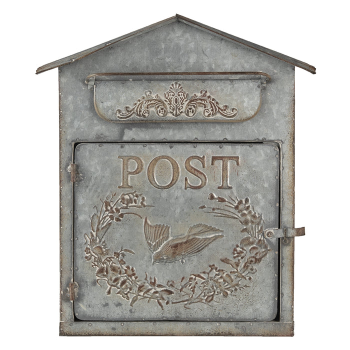 Clayre & Eef Brievenbus  31x12x36 cm Grijs Metaal Post Wandbrievenbus
