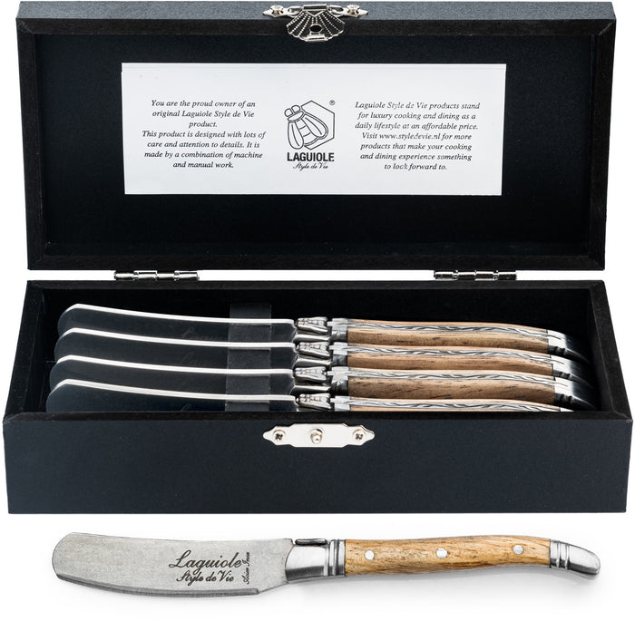 Laguiole Style de Vie Luxury Line botermessen 4-delig, eikenhout