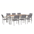 Beliani-GROSSETO -Tuinset voor 8-Licht hout|Zwart-Eucalyptushout|RVS