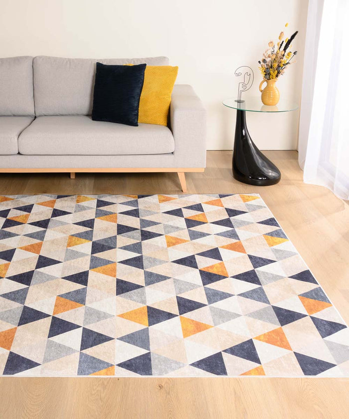 Tapeso Geometrisch vloerkleed wasbaar - Moderna blauw|geel - 80x150 cm
