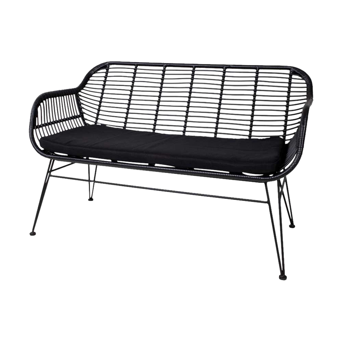 Artichok Madelein rotan tuinbank zwart - met zitkussen