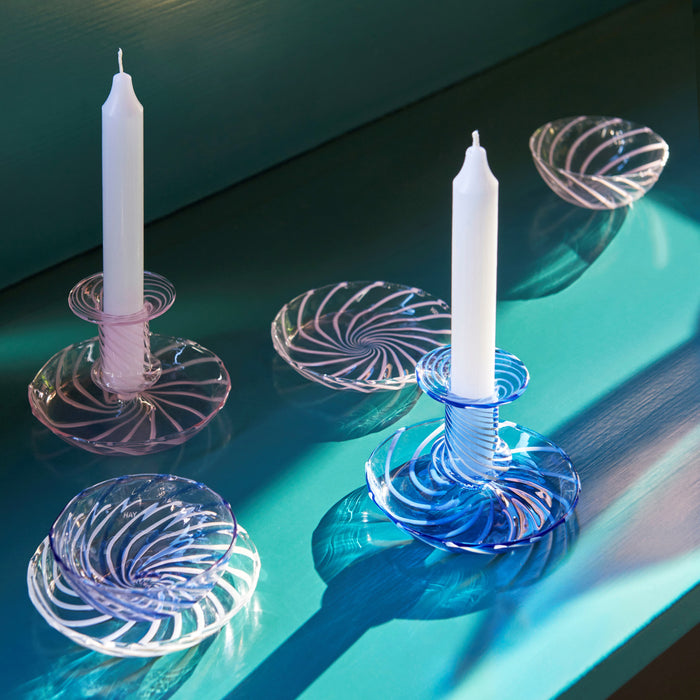 HAY Flare Stripe Kandelaar - Lichtblauw/Wit