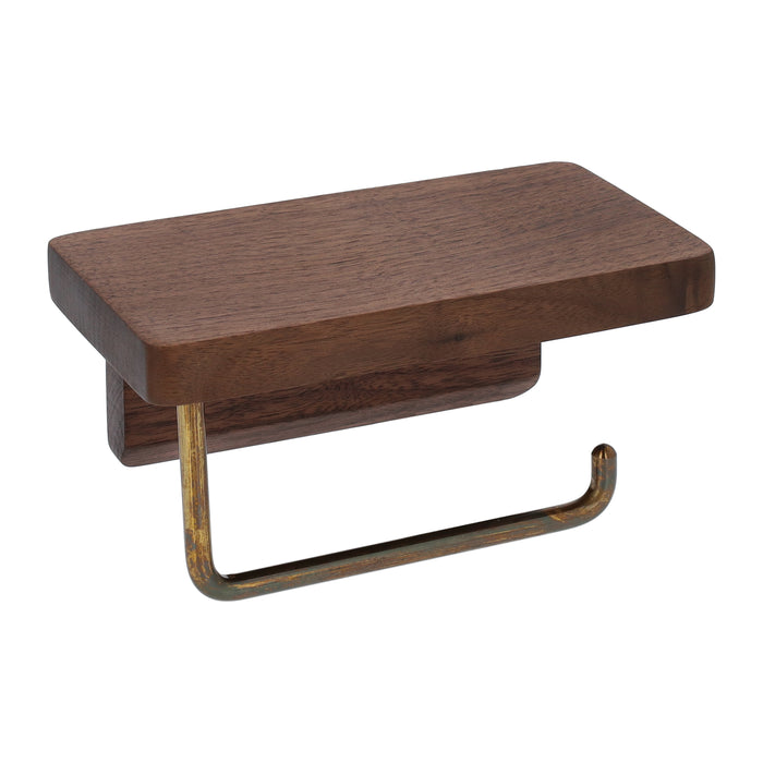 QUVIO Toiletrolhouder met plankje - Hout en goud metaal