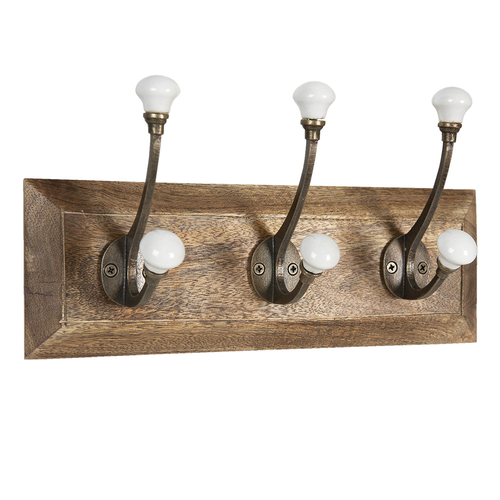 Clayre & Eef Wandkapstok 3 Haken 30x8x10 cm Bruin Wit Hout