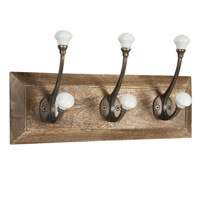 Clayre & Eef Wandkapstok 3 Haken 30x8x10 cm Bruin Wit Hout