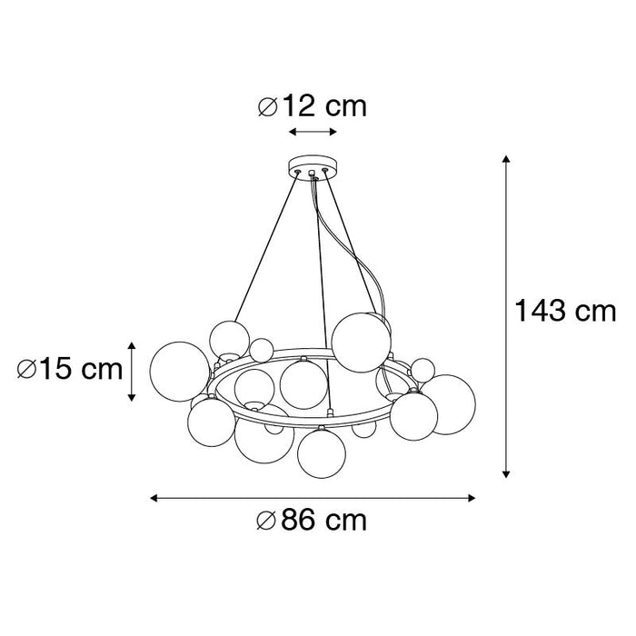 QAZQA Art Deco hanglamp zwart met smoke glas 12-lichts - David