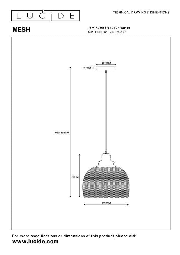 Lucide MESH Hanglamp - Zwart
