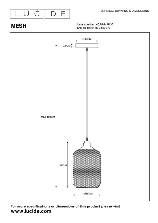 Lucide MESH Hanglamp - Zwart