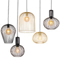 QAZQA Set van 5 design hanglampen zwart en goud - Wires