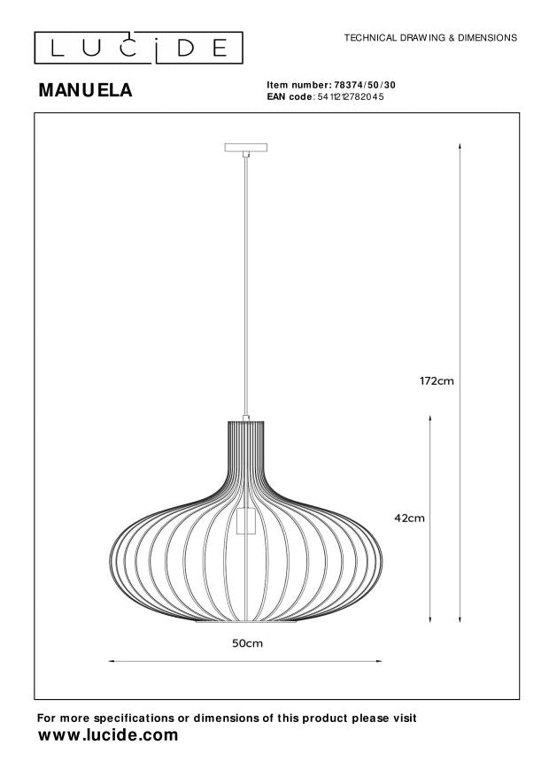 Lucide MANUELA Hanglamp - Zwart