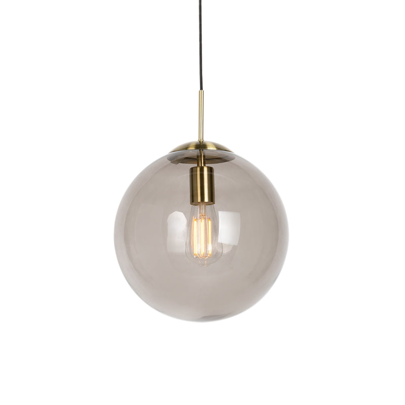 QAZQA Moderne hanglamp messing met smoke glas 30 cm - Ball