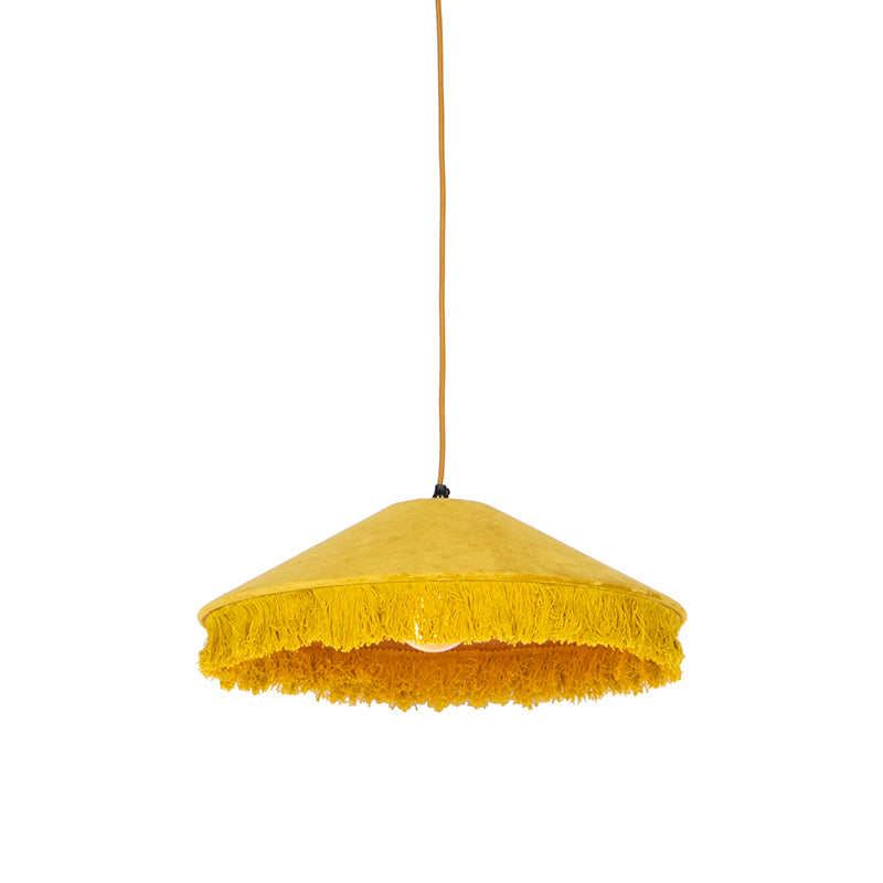 QAZQA Retro hanglamp geel velours met franjes - Frills