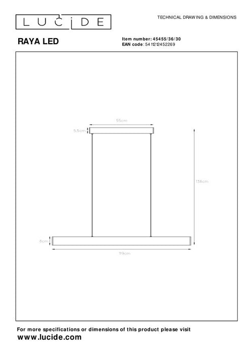Lucide RAYA LED Hanglamp - Zwart