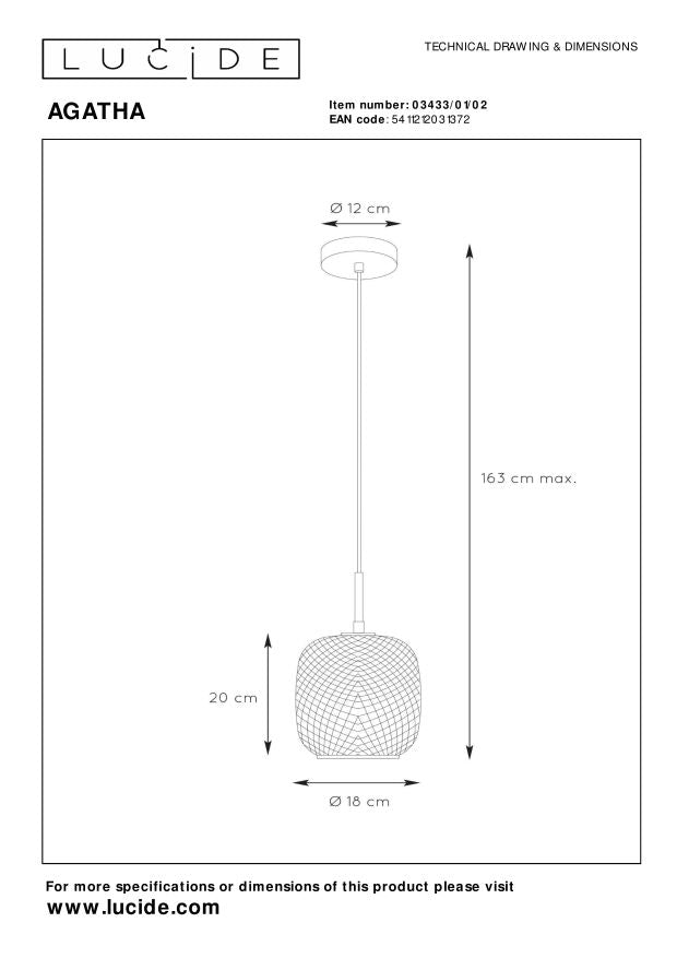 Lucide AGATHA Hanglamp 1xE27 - Mat Goud | Messing