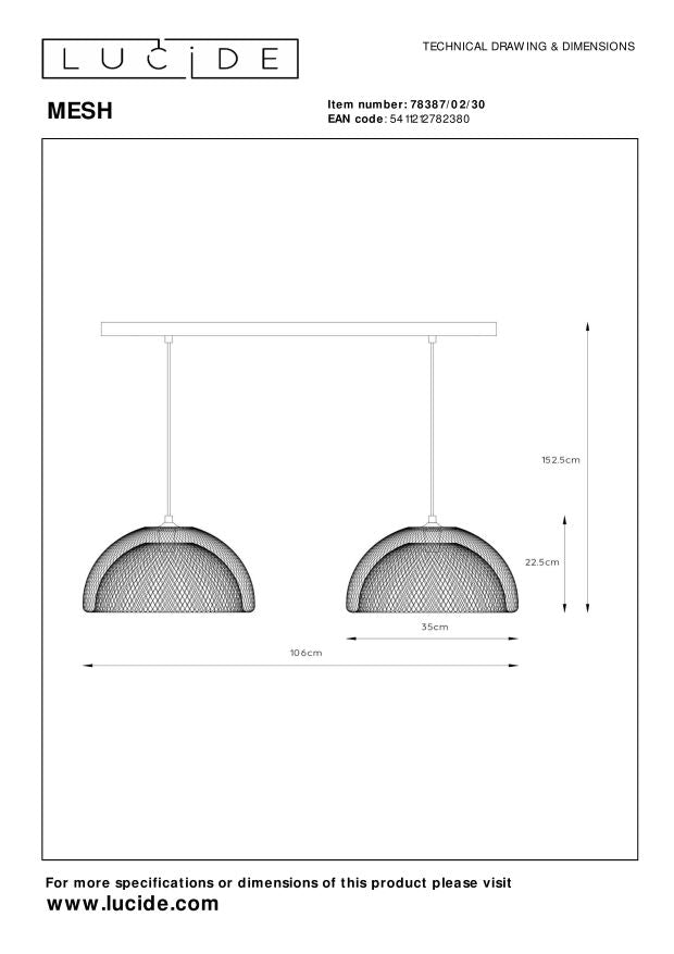 Lucide MESH Hanglamp - Zwart
