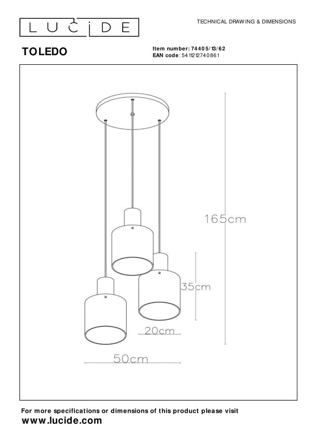 Lucide TOLEDO Hanglamp - Amber