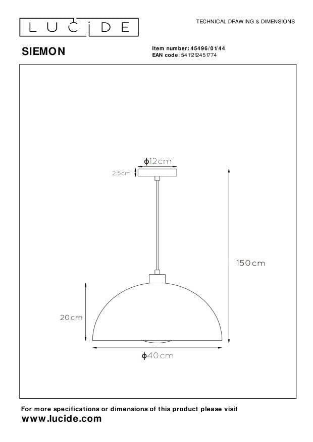Lucide SIEMON Hanglamp - Okergeel