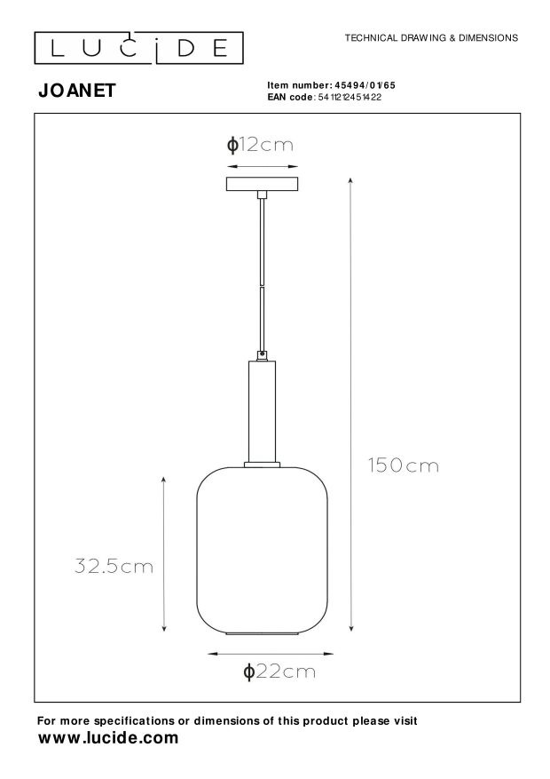 Lucide JOANET Hanglamp - Langwerpig