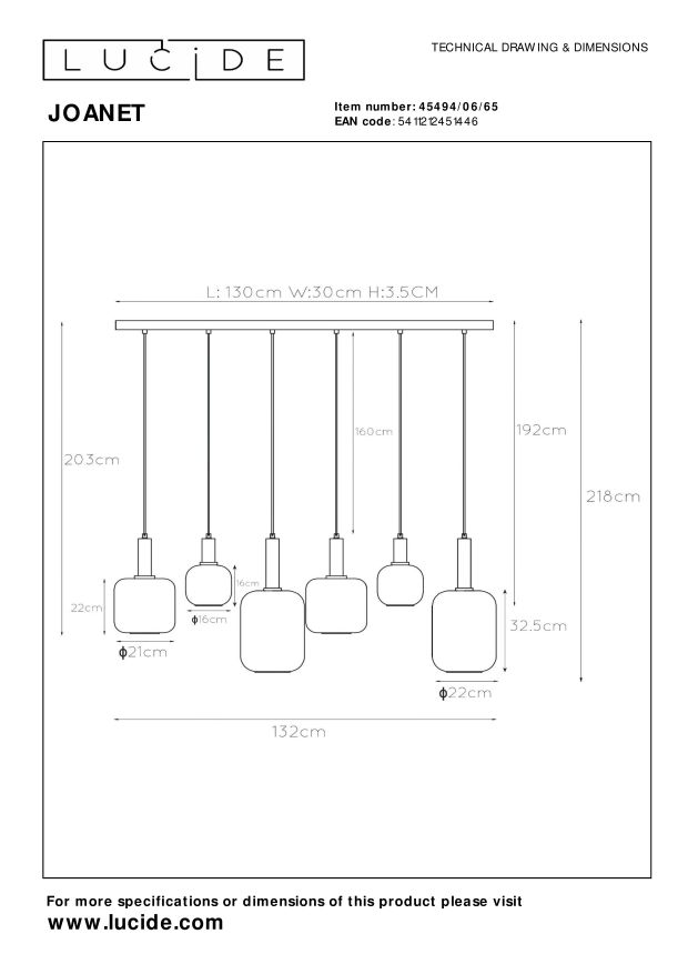 Lucide JOANET Cluster Hanglamp - 6xE27