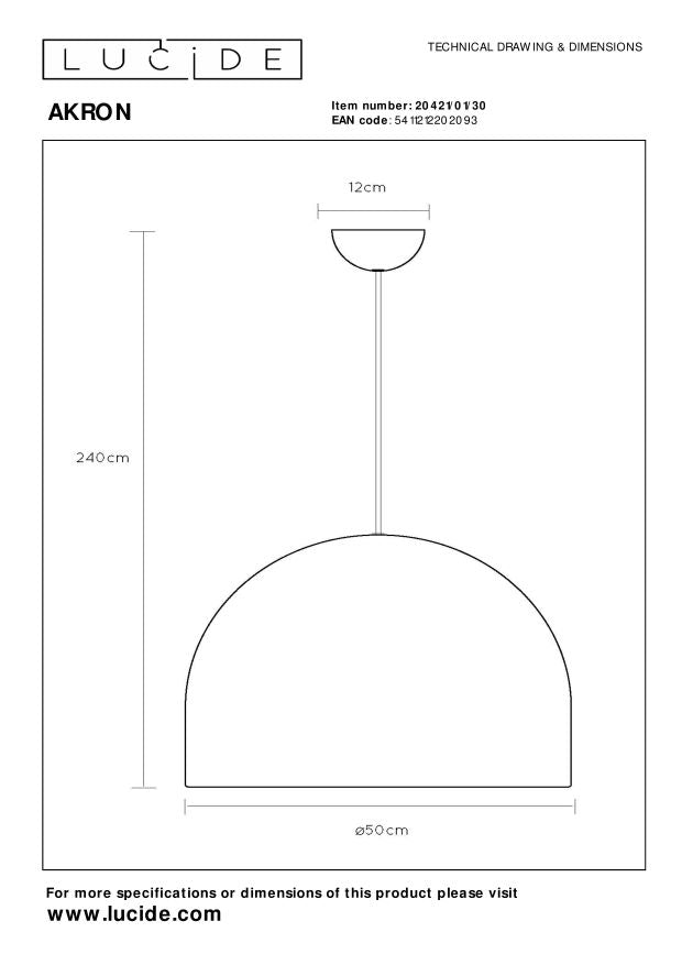 Lucide Premium AKRON Hanglamp - Zwart