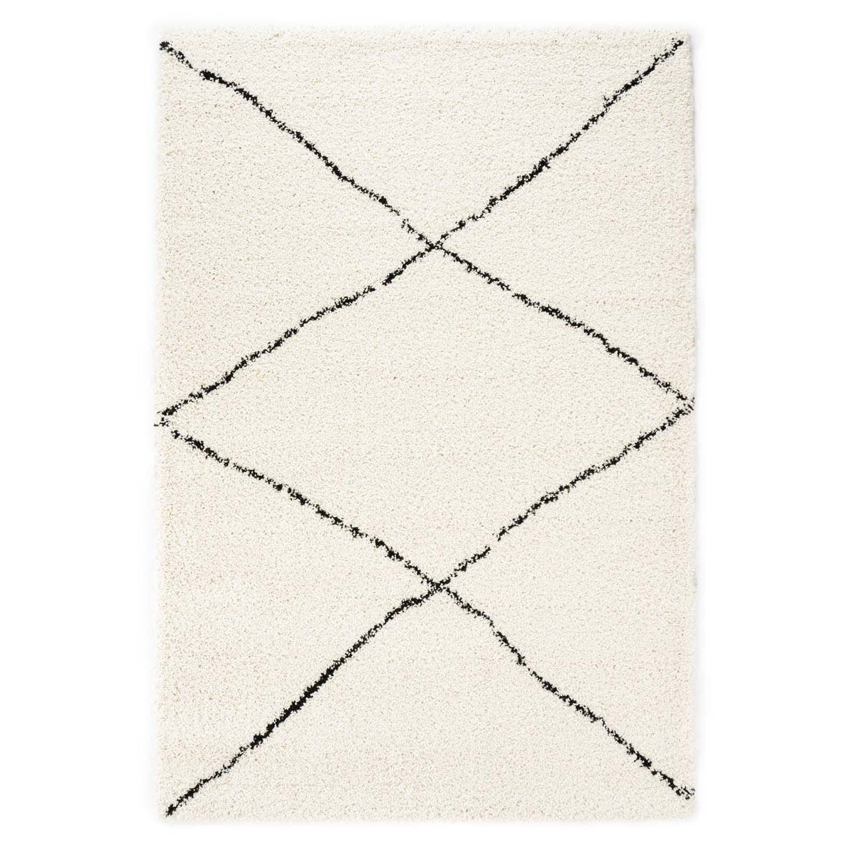 Boho&me Hoogpolig vloerkleed ruit Artisan - wit|zwart - 240x340 cm