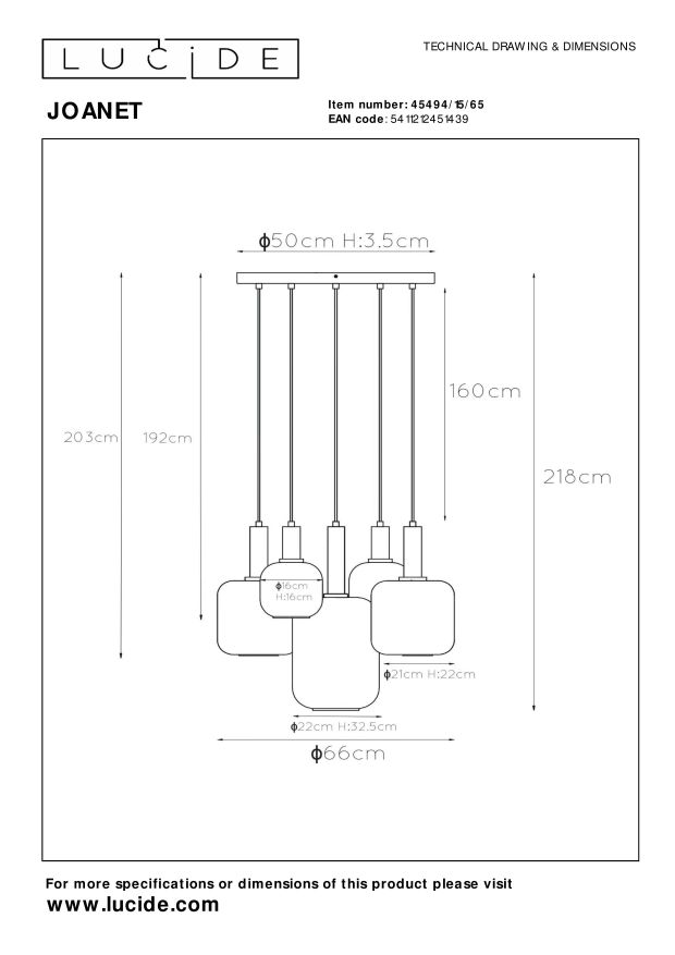 Lucide JOANET Cluster Hanglamp - 5xE27