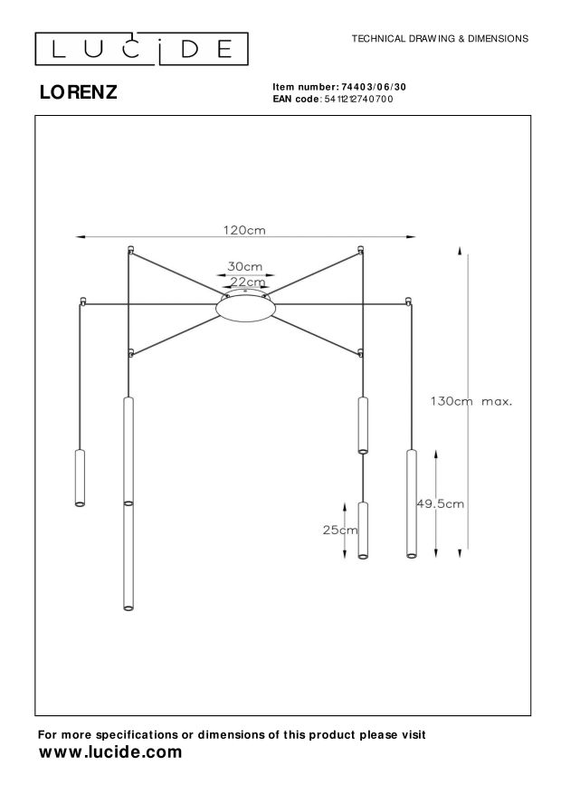 Lucide LORENZ Hanglamp - Zwart