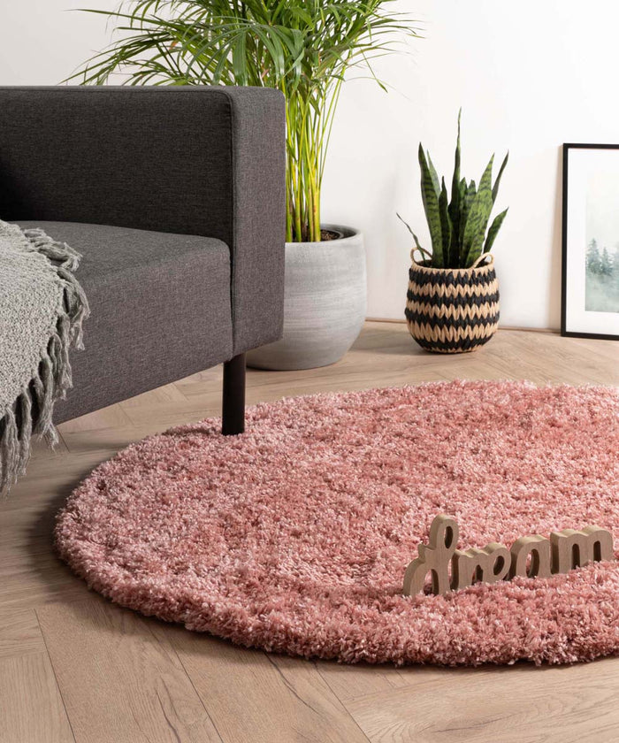 Tapeso Rond hoogpolig vloerkleed - Cozy Shaggy - roze - 160 cm