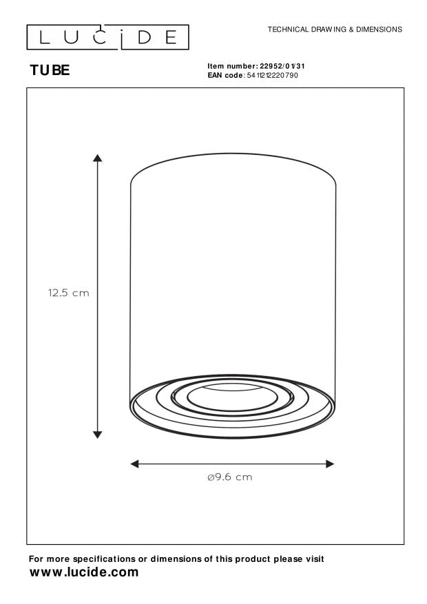 Lucide TUBE Plafondspot - Wit