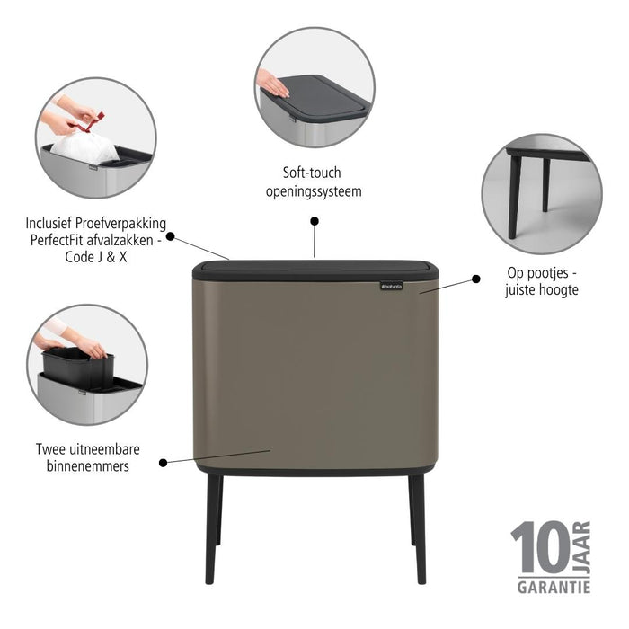 Brabantia Bo Touch Bin Afvalemmer 11 + 23 L - Platinum