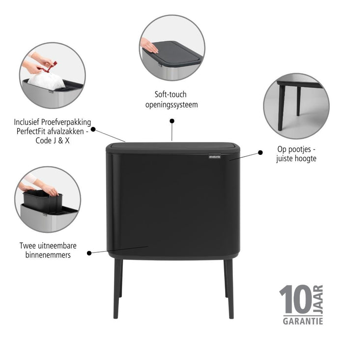 Brabantia Bo Touch Bin Afvalemmer 11 + 23 L  - Zwart