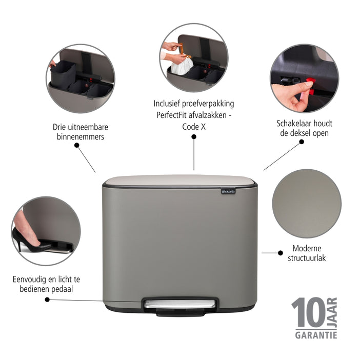 Brabantia Bo Pedaalemmer 33 Liter (3x11 Liter)