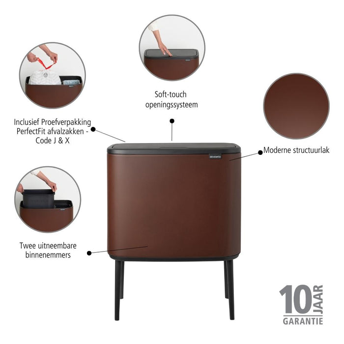 Brabantia Bo Touch Bin Afvalemmer 11 + 23 L - Mineral Cosy Brown