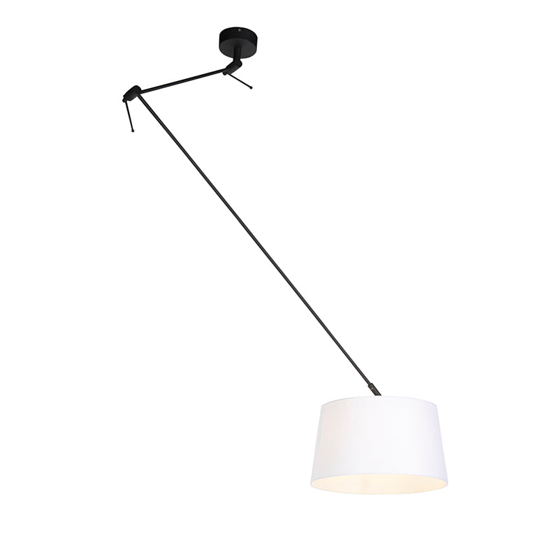 QAZQA Hanglamp zwart met linnen kap wit 35 cm - Blitz