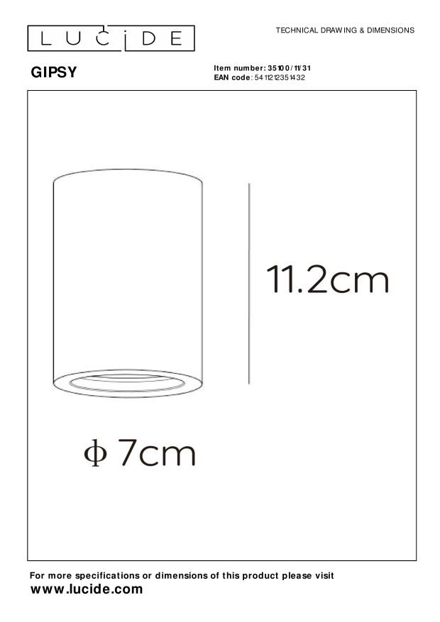 Lucide GIPSY Plafondspot - Wit