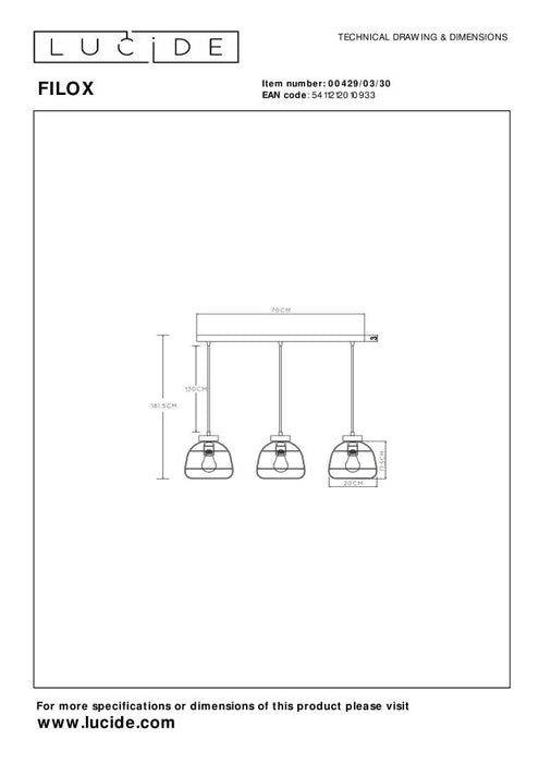 Lucide FILOX Hanglamp - Zwart
