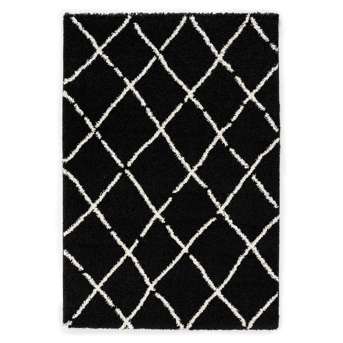 Boho&me Hoogpolig vloerkleed ruiten Artisan - zwart|wit - 160x230 cm