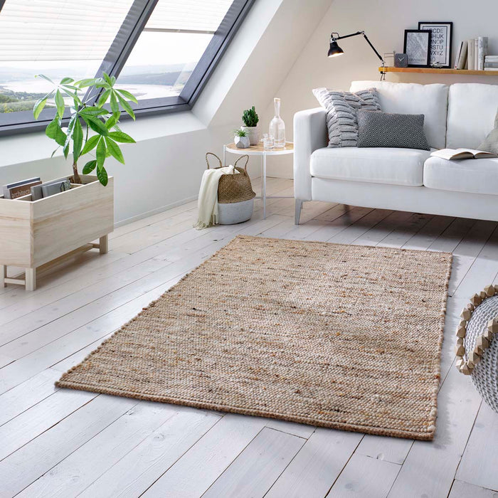 Tapeso Wollen vloerkleed handweef Oslo - beige|crème - 140x200 cm