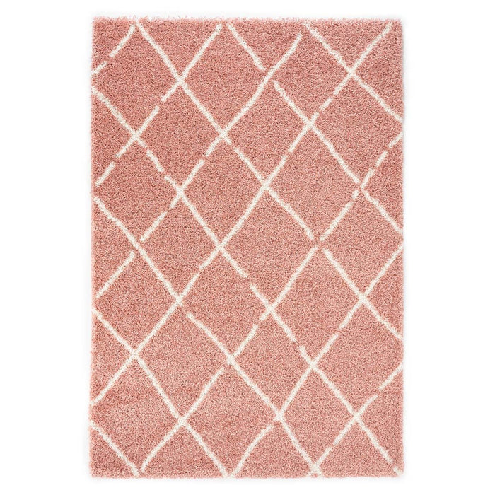 Boho&me Hoogpolig vloerkleed ruiten Artisan - roze|wit - 200x300 cm