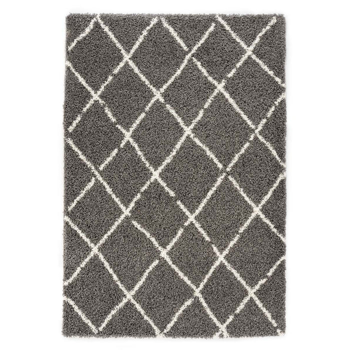 Boho&me Hoogpolig vloerkleed ruiten Habitat - grijs|wit - 100x200 cm