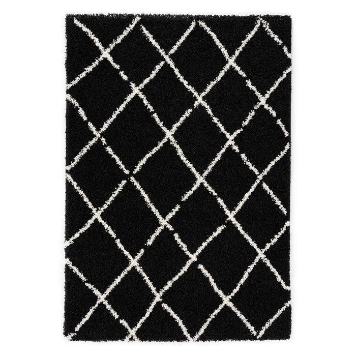 Boho&me Hoogpolig vloerkleed ruiten Habitat - zwart|wit - 60x110 cm